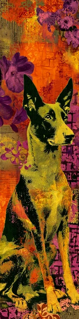 Free printable dog bookmark featuring yellow big dog on orange and yellow